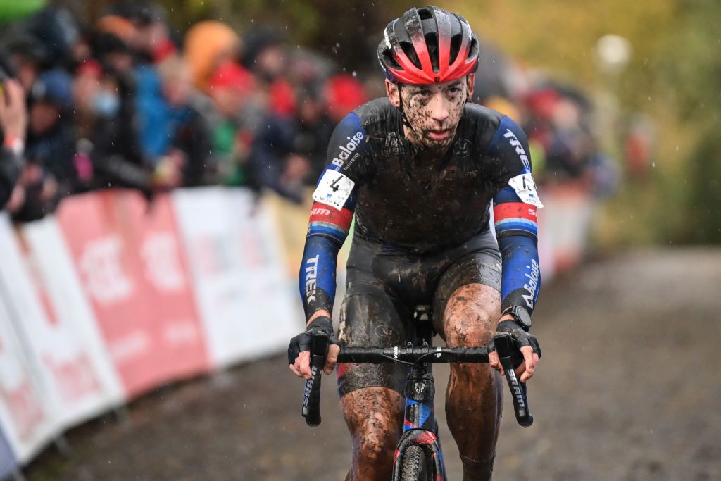 Dutch Lars Van Der Haar crosses the finish line at the Koppenbergcross men elite race first race of the X2O Badkamers Trofee Veldrijden trophy out of eight in Oudenaarde Monday 01 November 2021 BELGA PHOTO DAVID STOCKMAN Photo by DAVID STOCKMANBELGA MAGAFP via Getty Images