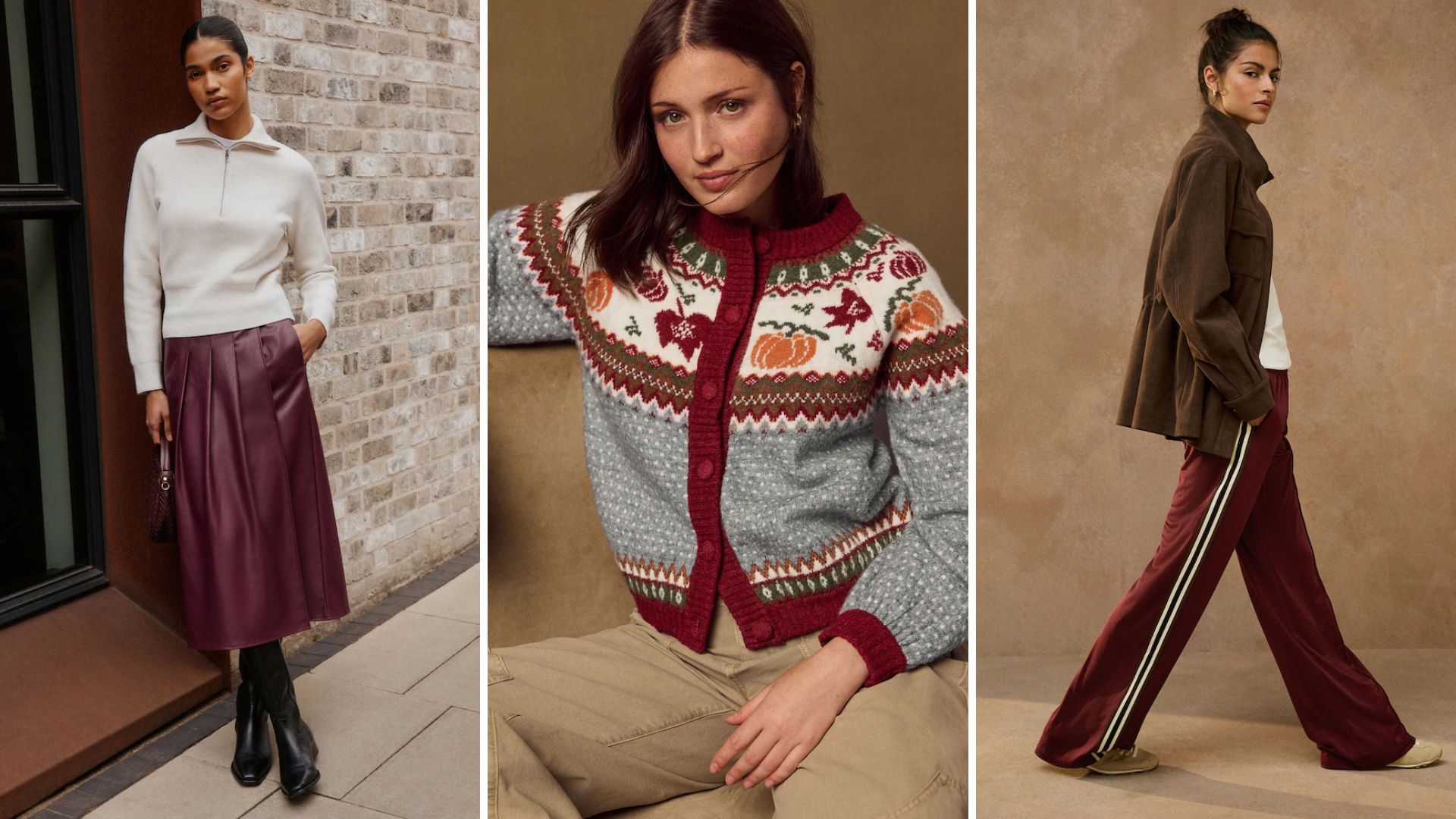 Three images of models wearing the Next autumn collection