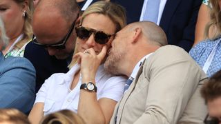 Mike and Zara Tindall at Wimbledon: LONDON, ENGLAND - JUNE 28: Zara Tindall and her husband, Mike Tindall sit together during day two of The Championships Wimbledon 2022 at All England Lawn Tennis and Croquet Club on June 28, 2022 in London, England.