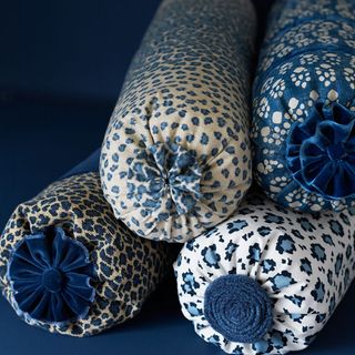 blue animal print bolster cushions