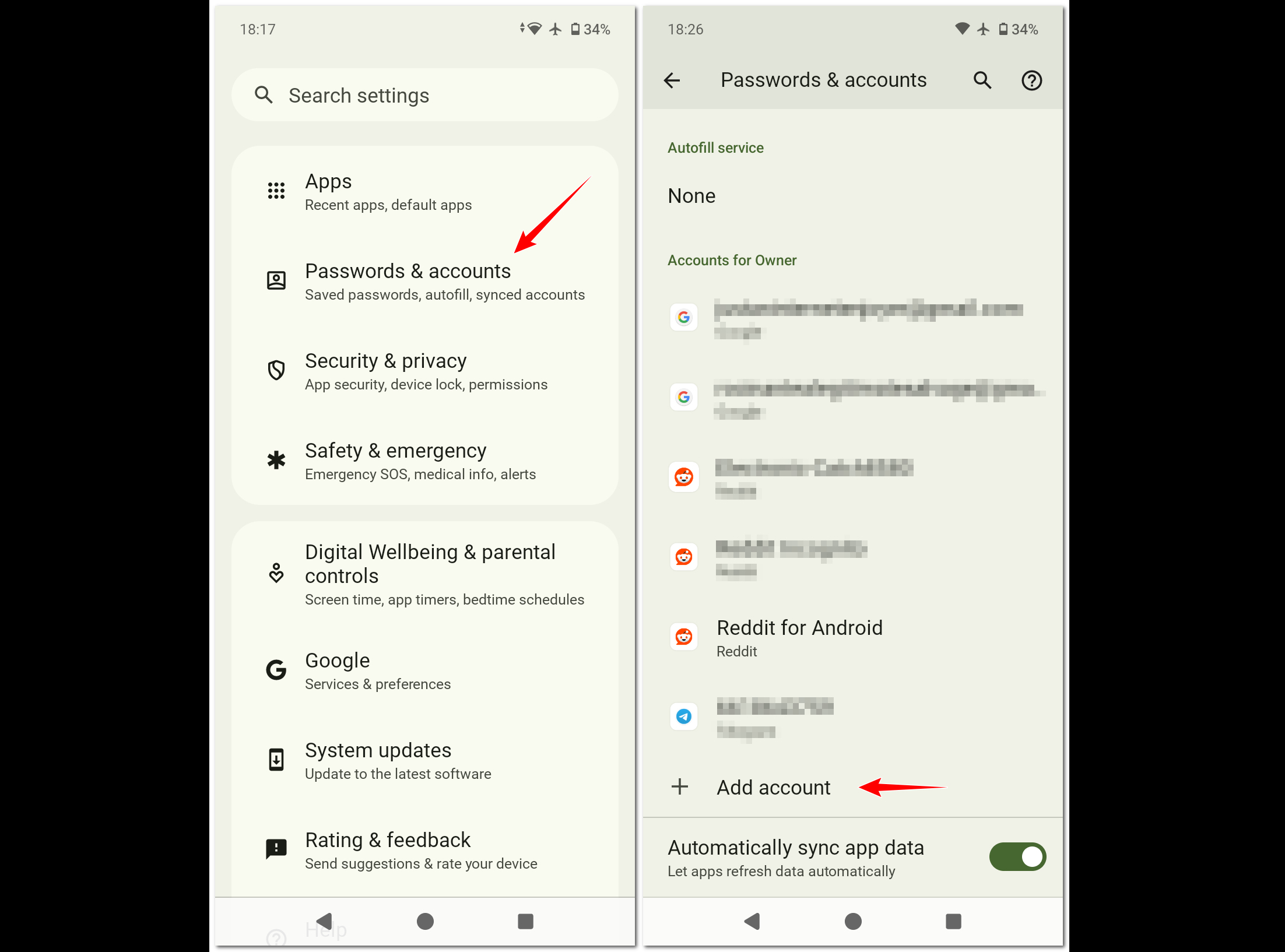 how to set up icloud email on android - accessing the account configuration section - black bg