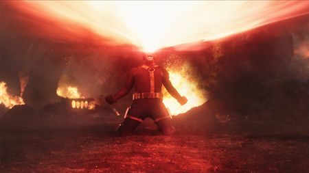 Cyclops screaming as he unleashes a powerful optic blast while kneeling in Avengers: Doomsday