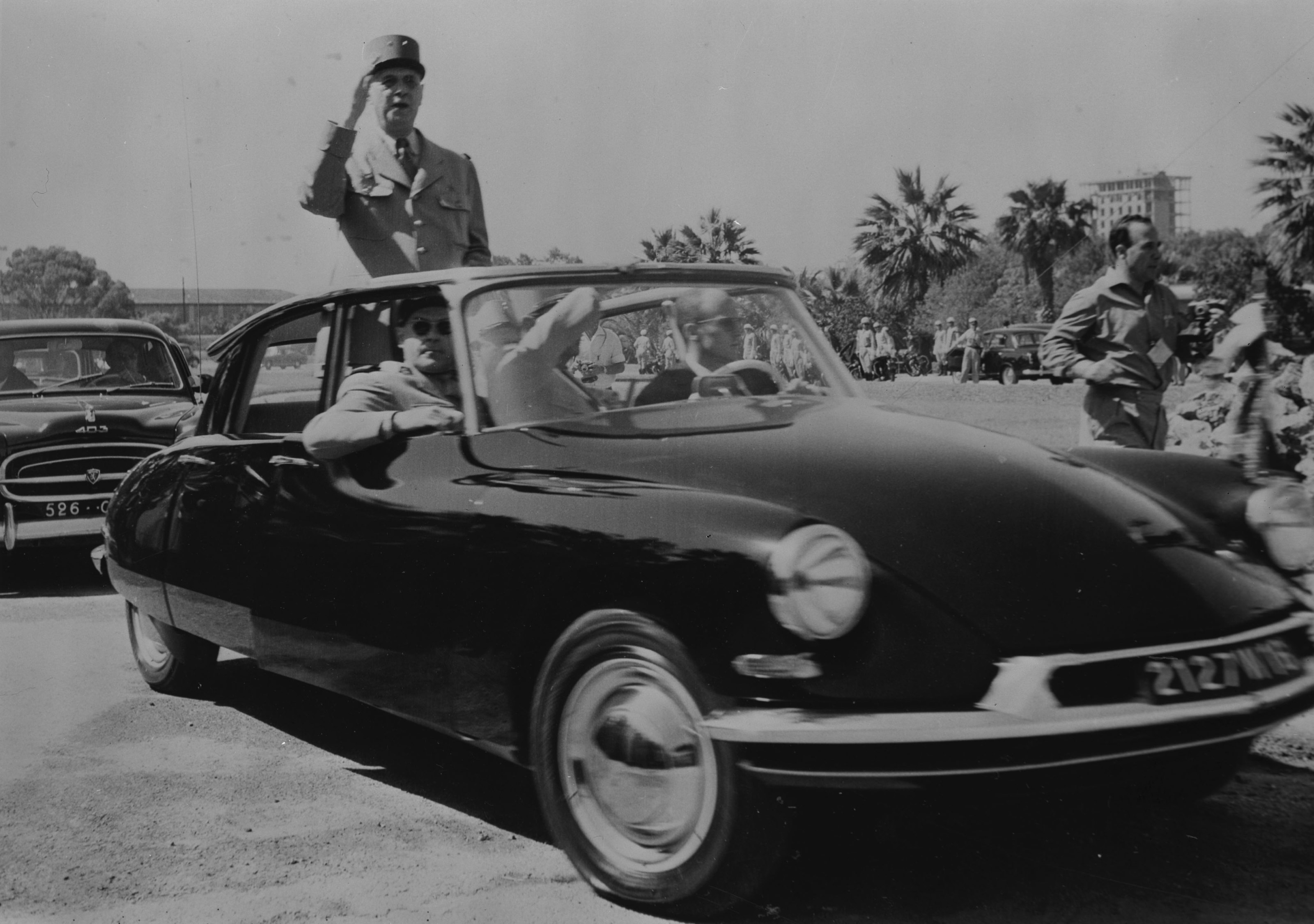 Général de Gaulle aboard a 1958 Citroën DS 19 in Oran, Algeria