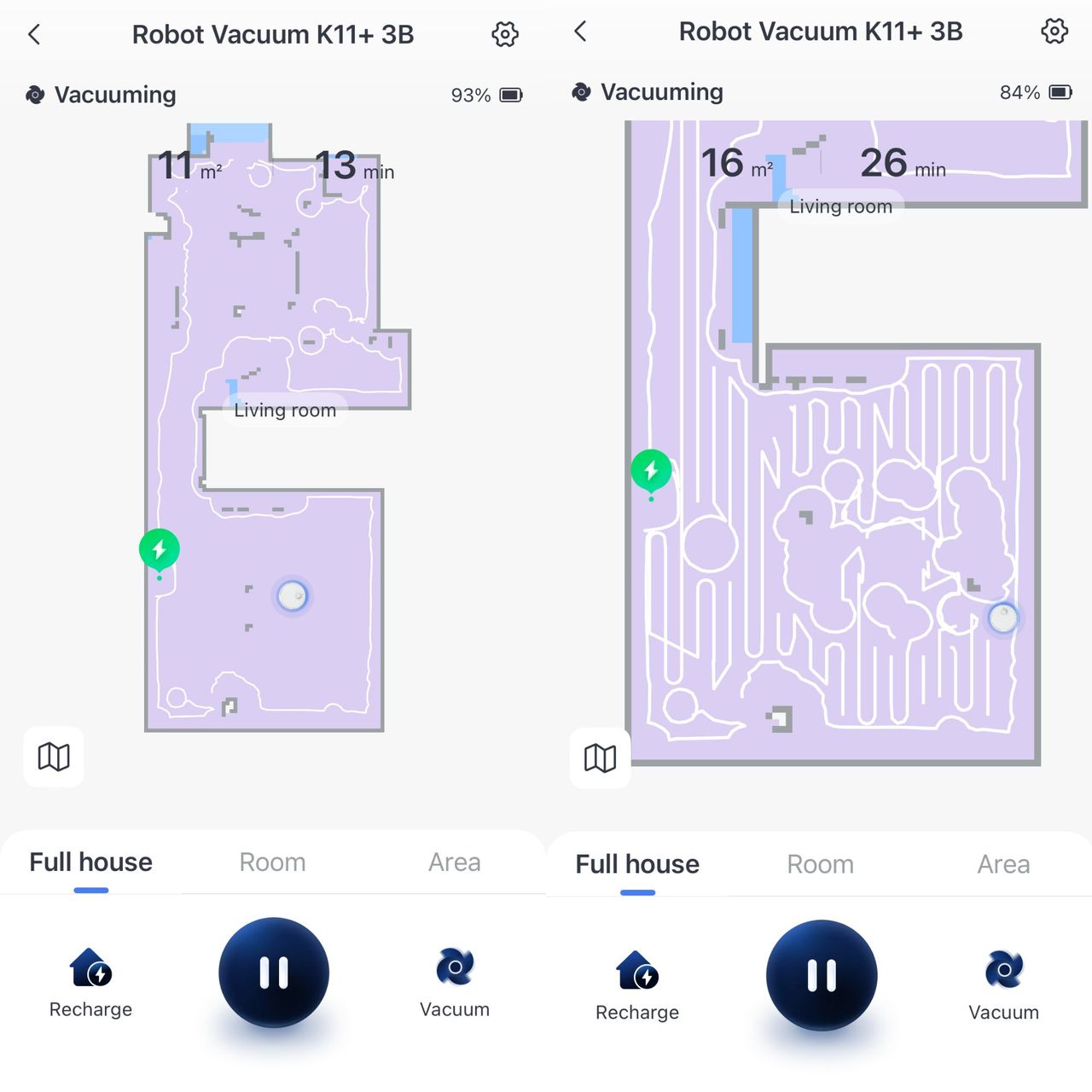 App screenshots of the SwitchBot K11+ Robot Vacuum Cleaner with Mop