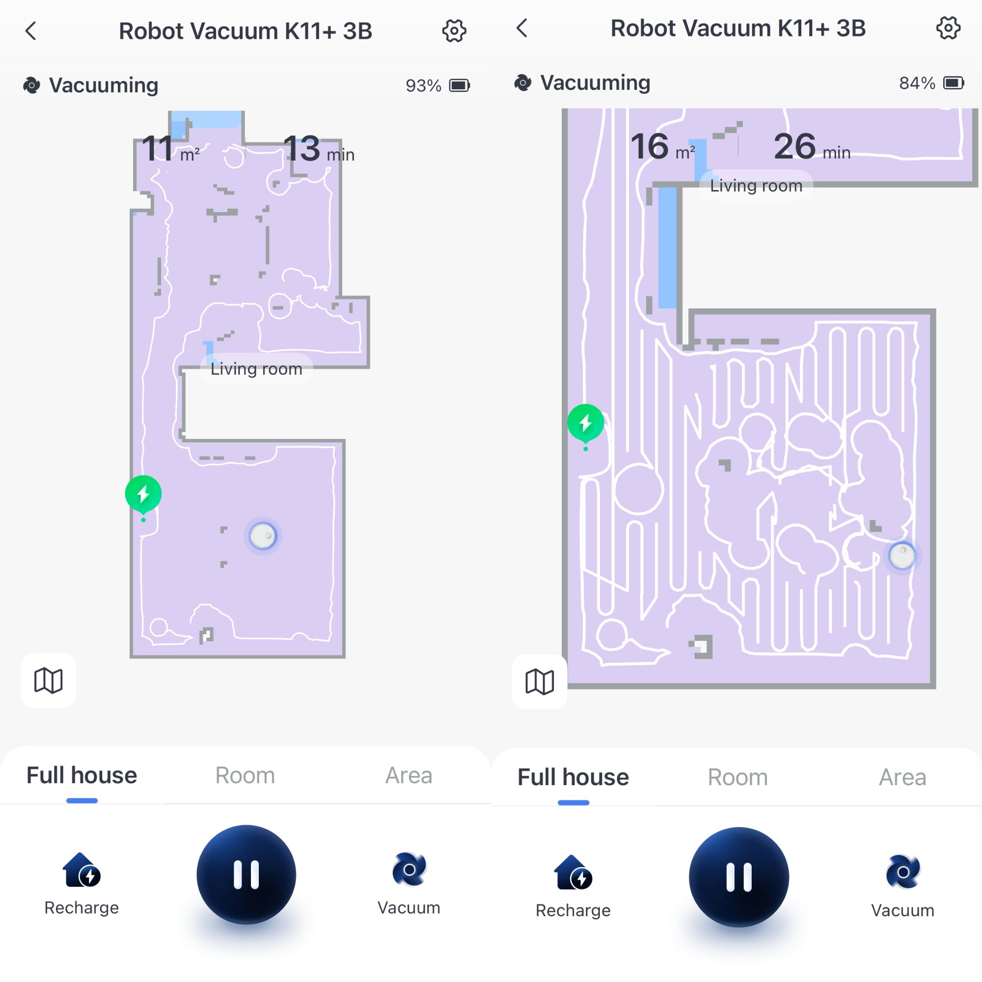 App screenshots of the SwitchBot K11+ Robot Vacuum Cleaner with Mop