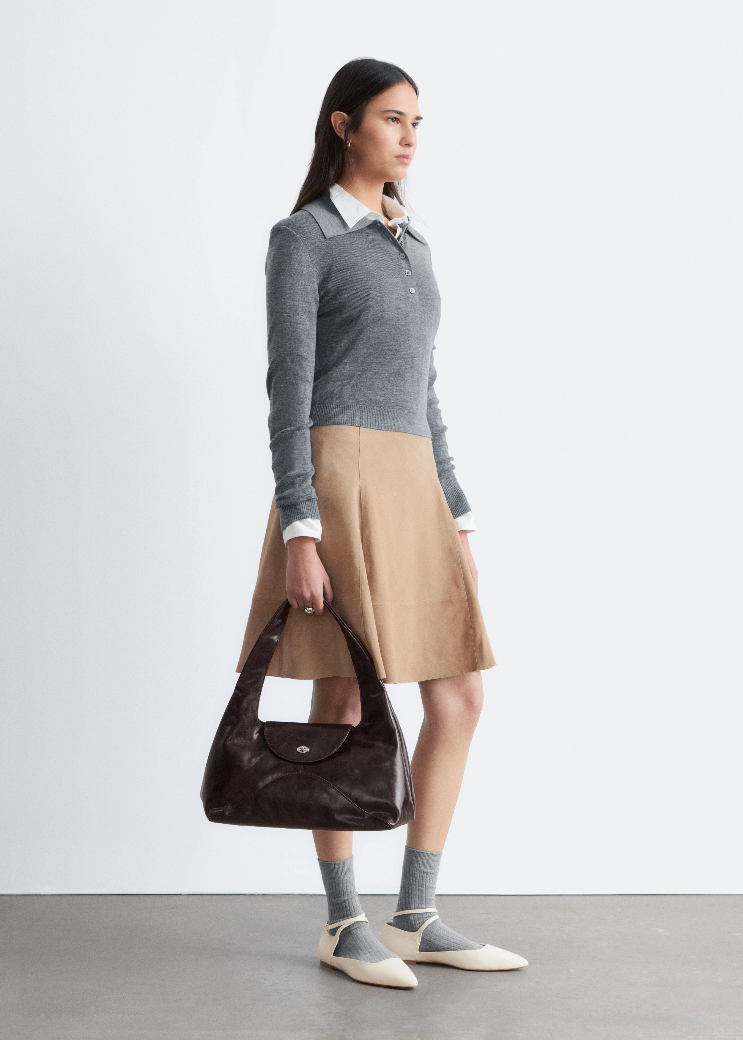 Knee-Length A-Line Suede Skirt