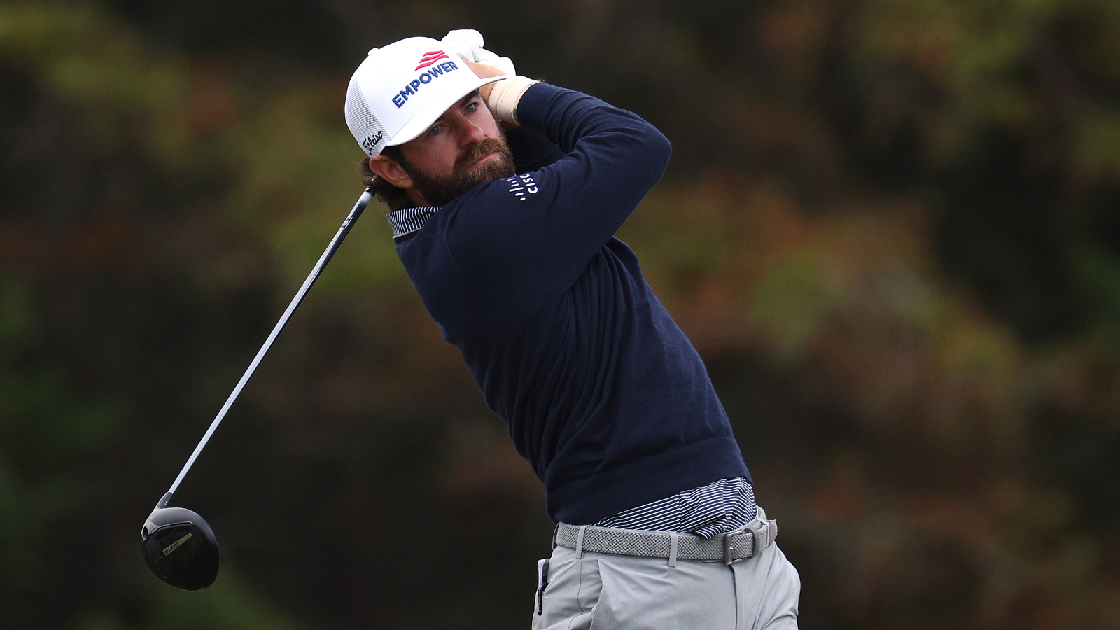 Cameron Young hits a driver off the tee