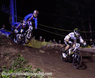 Jared Graves (Australia) leads Tomas Slavik (Czech Republic) before the final corner