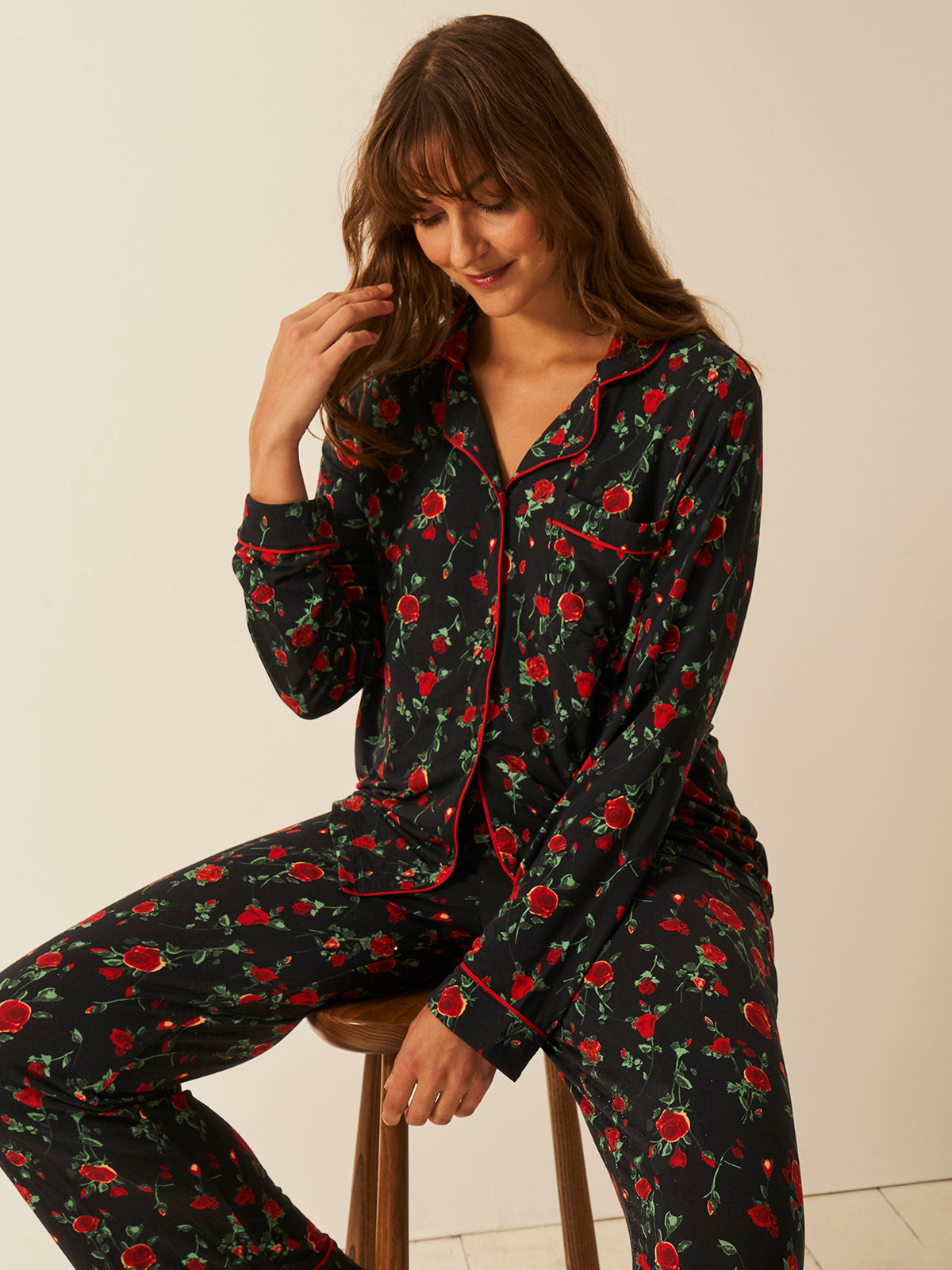 Long Pyjama Set - Rixo Claudia Rose Black