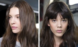 The look at Moncler was au naturel. Orlando Pita gave the hair a beautiful wavy appearance, while Val Garland recreated the effortless, healthy look of a girl