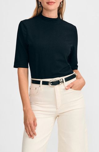 Elbow Sleeve Mock Neck Top