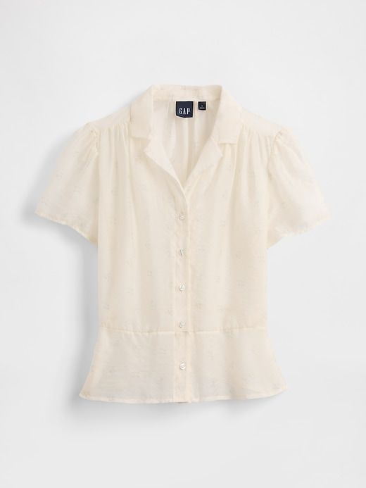 Sheer Button-Front Peplum Top
