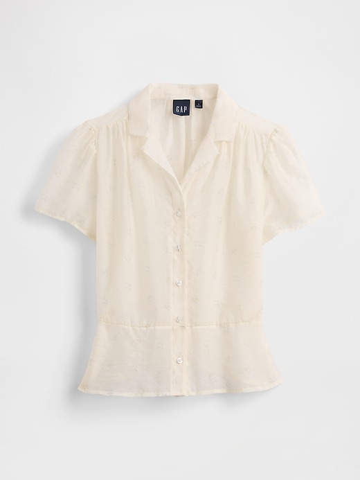 Sheer Button-Front Peplum Top