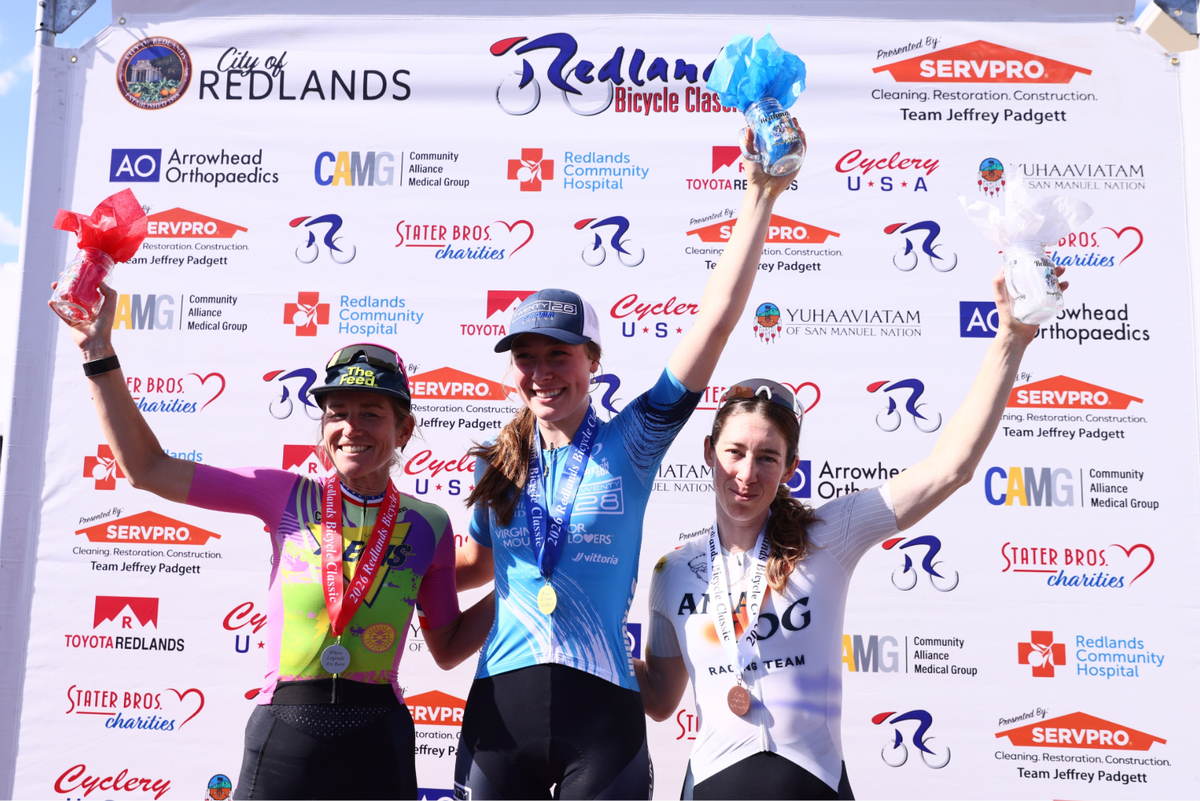 Women podium of stage 4 of Redlands Bicycle Classic