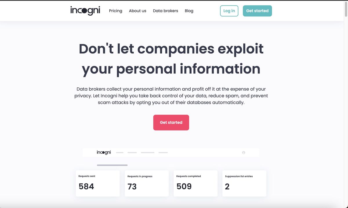 Incogni home page