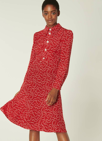 L.K.BENNETT MATHILDE RED &amp; CREAM PEARL PRINT SILK TEA DRESS, Now £245 Was £350