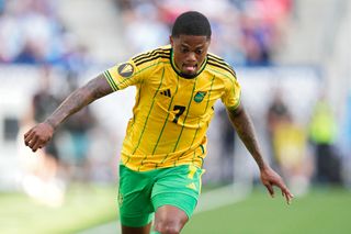 Jamaica Copa America 2024 squad Leon Bailey #7 of Jamaica controls the ball during the a CONCACAF Gold Cup quarterfinal match against Guatemala at TQL Stadium on July 09, 2023 in Cincinnati, Ohio. (Photo by Jeff Dean/Getty Images)