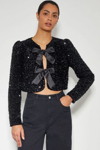 Monsoon Belinda Bow Sequin Jacket