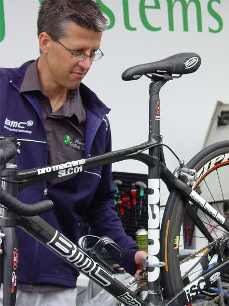 Rolf Singenberger, BMC Head of Product Development with the special 2005 Tour de France bike. All Phonak's riders are using a version of this frame this season.