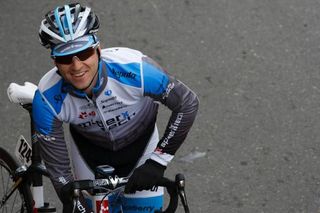 At the stage 3 start in Auburn Lucas Euser (Spidertech) prepares for a wet and windy day.