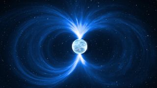 An artist's impression of the magnetic field around a neutron star.