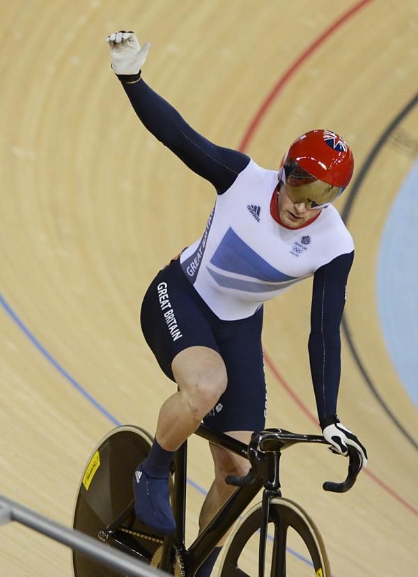 Jason Kenny (Great Britain) celebrates his win in the men's sprint 1/4 finals.