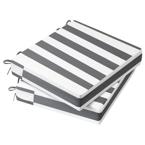 Aaaaacessories Outdoor Seat Cushions for Chairs, Waterproof, Fade-Resistant, 18" X 18" X 2", Patio Furniture Replacement Cushions, Set of 2, Gray Cabana Stripe