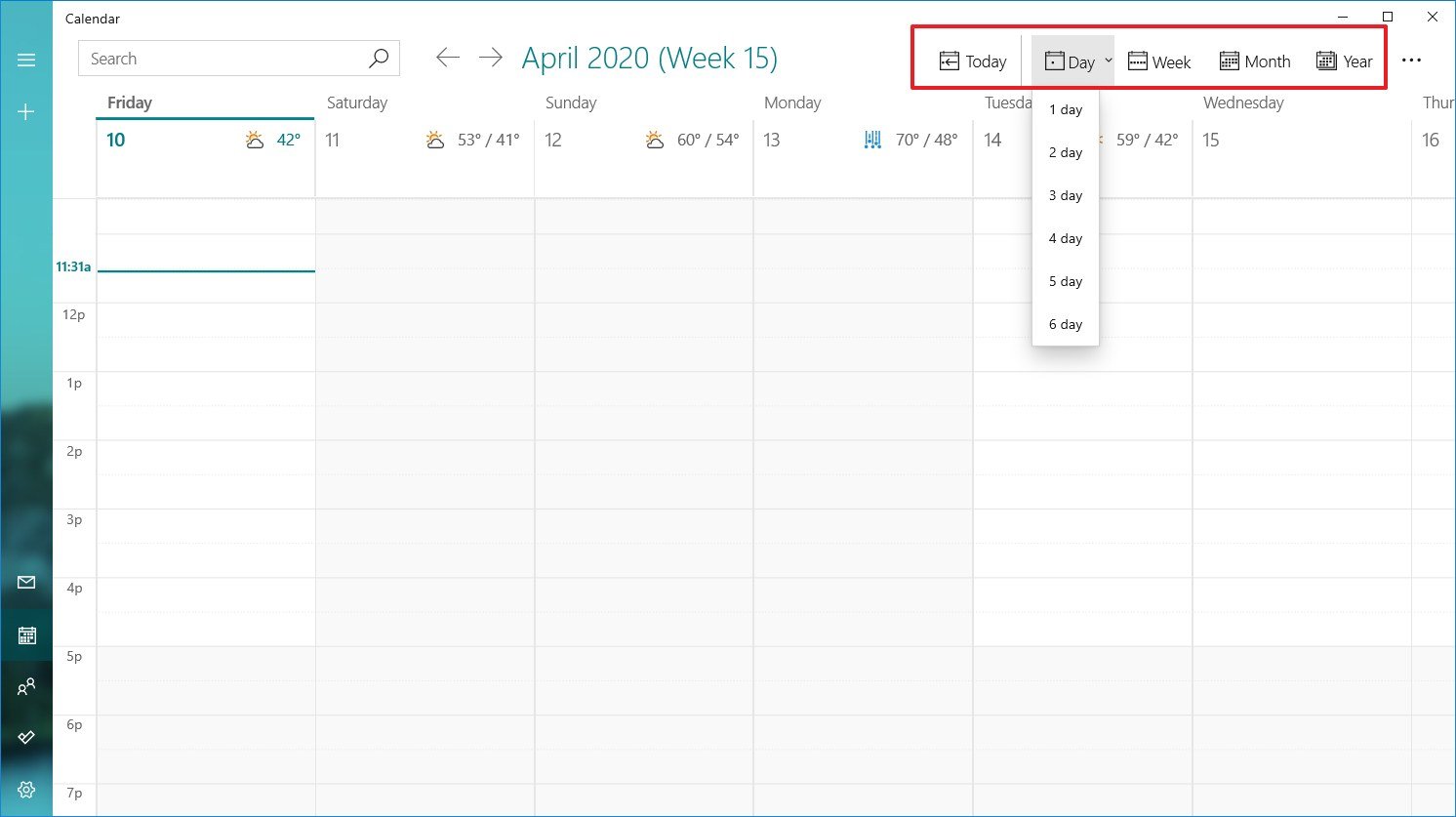 Windows 10 Calendar View