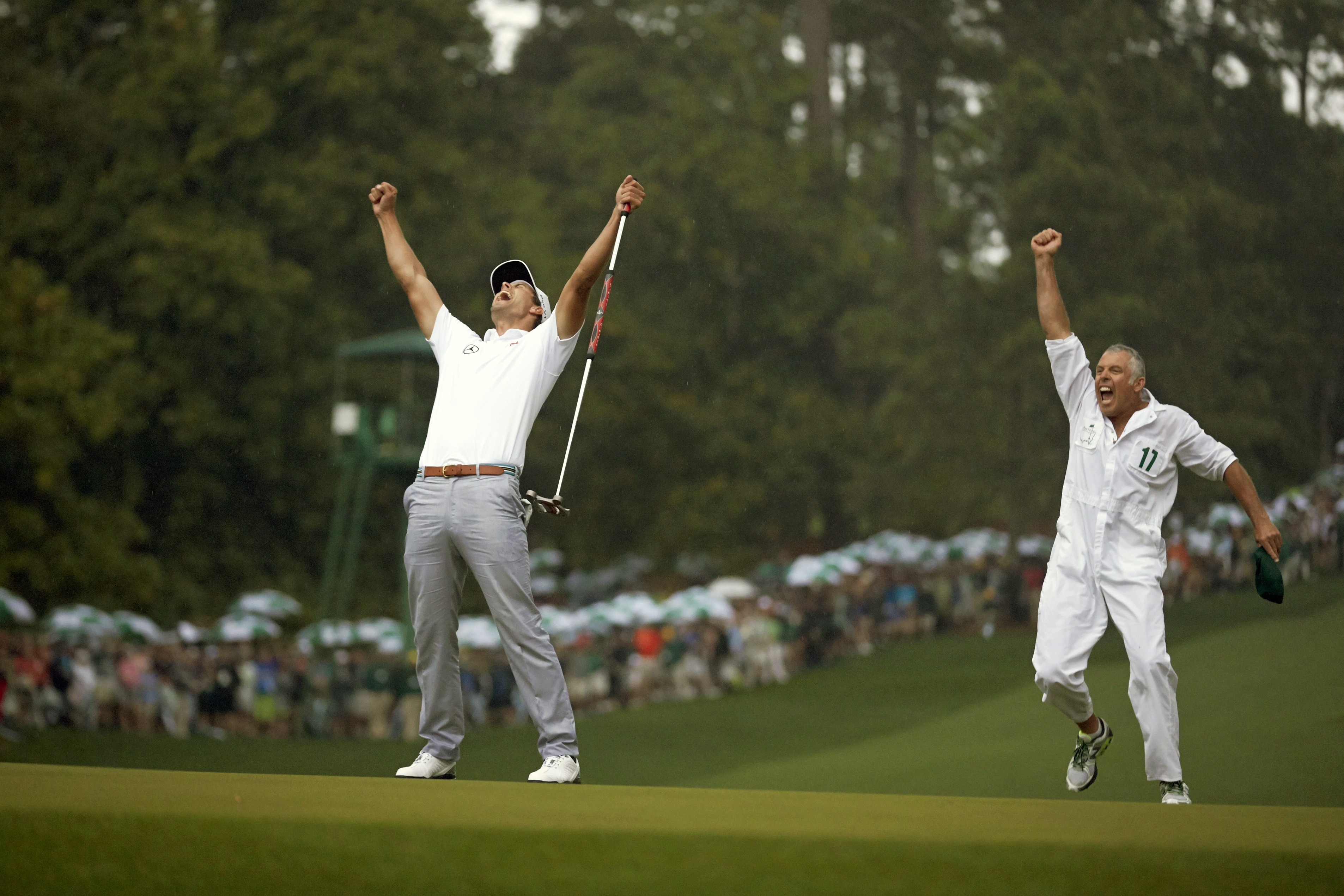 Adam Scott celebrates winning The Masters at Augusta