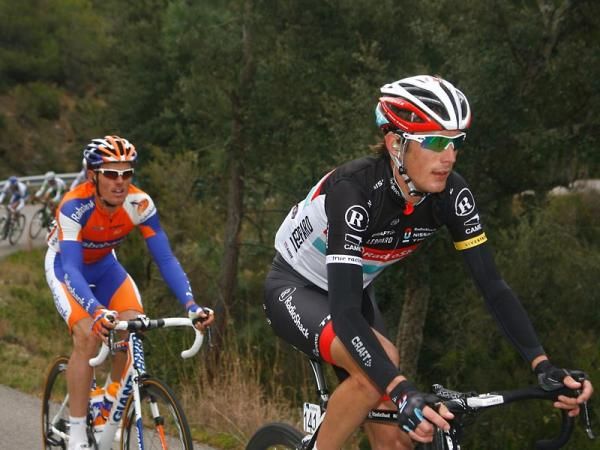 Andy Schleck (RadioShack-Nissan) leads Luis Leon Sanchez (Rabobank)