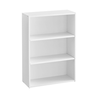 A white 3-tiered bookshelf 