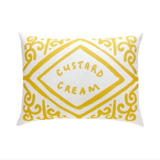 classic custard cream preinted cushion with white colour