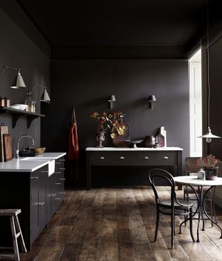 Suffolk Kitchen by Neptune with walls, ceiling and cabinets painted in walnut