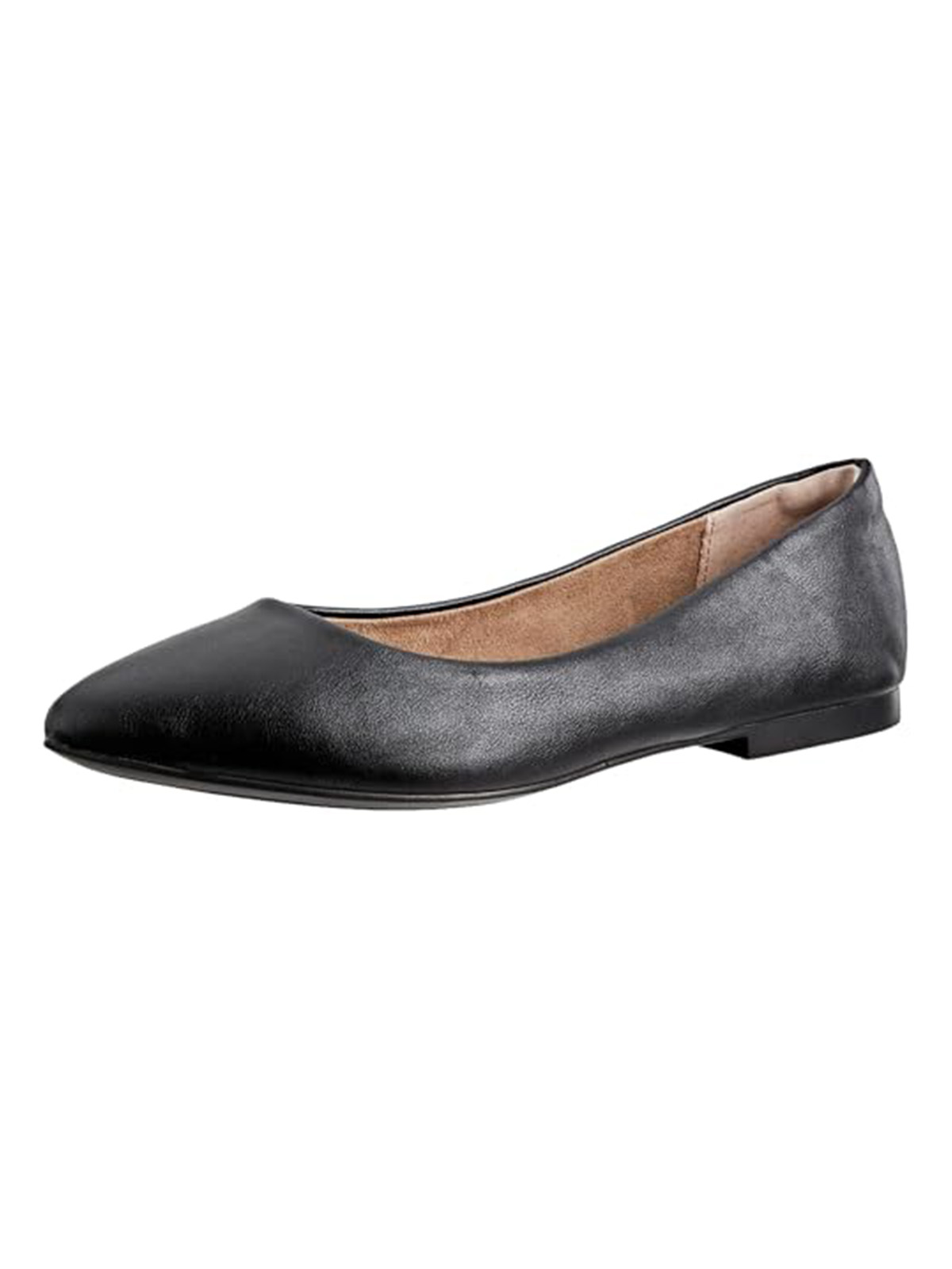 Amazon Essentials Women's Pointed-Toe Ballet Flats, Black Faux Leather, 6.5