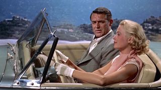 Cary Grant rides shotgun in a convertible in To Catch a Thief