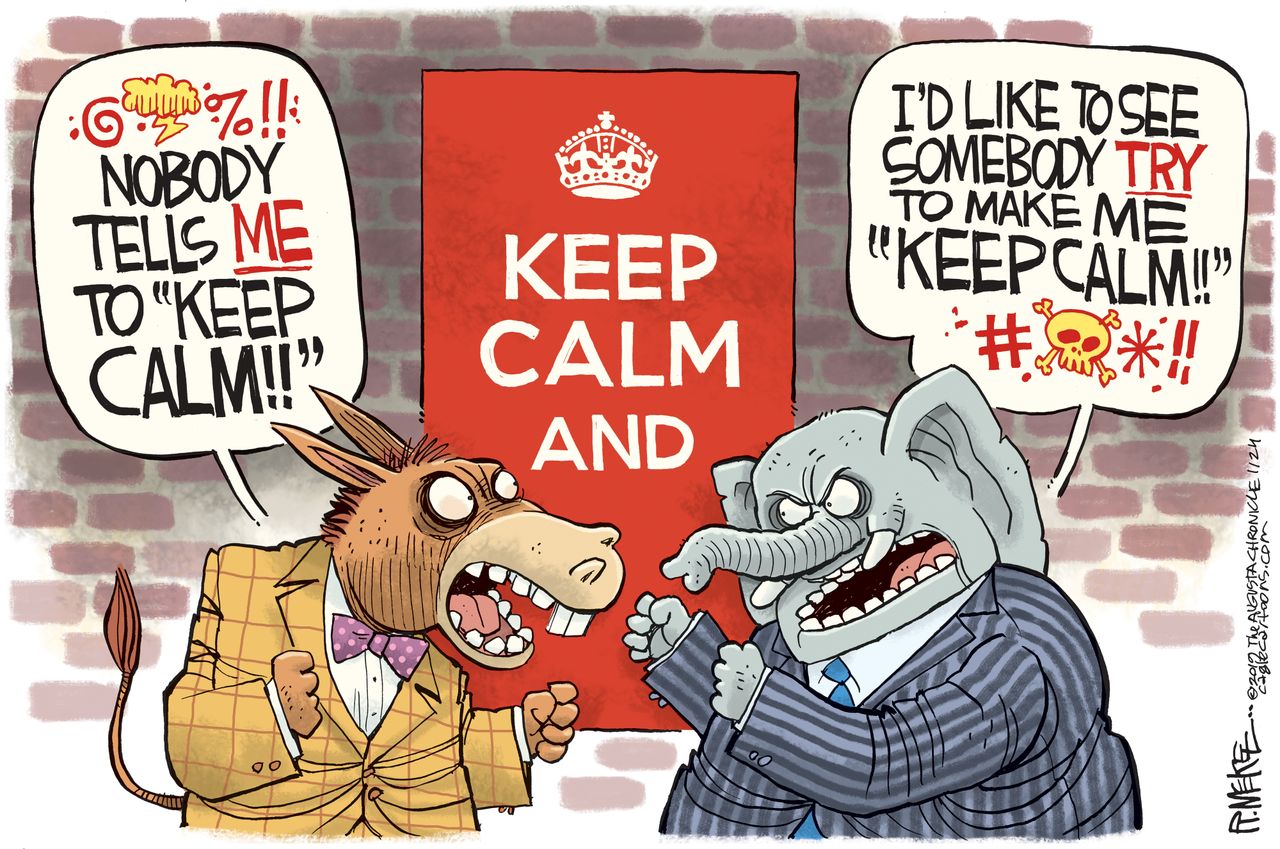 Political Cartoon U.S. liberal conservative republican democrat