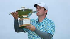 Robert MacIntyre kisses the Scottish Open trophy after his win in 2024