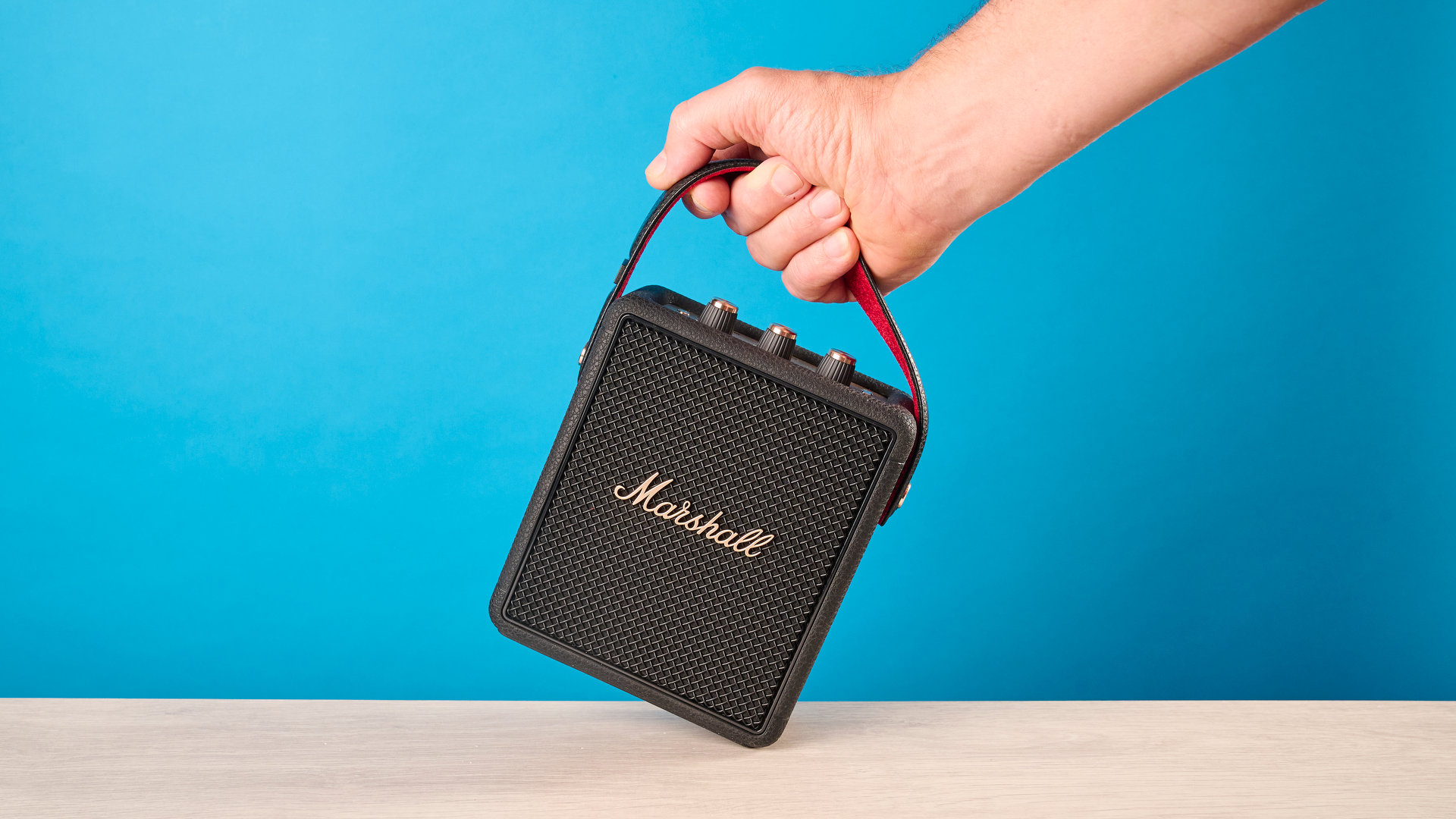 Marshall Stockwell III portable Bluetooth speaker in black and brass