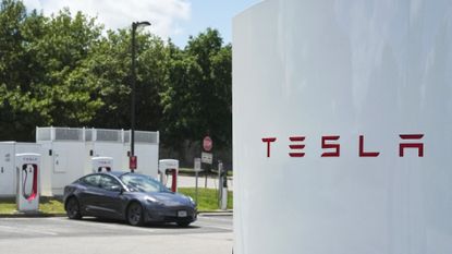 A Tesla electronic vehicle charing station