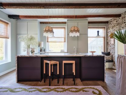 Modern kitchen with bamboo blinds