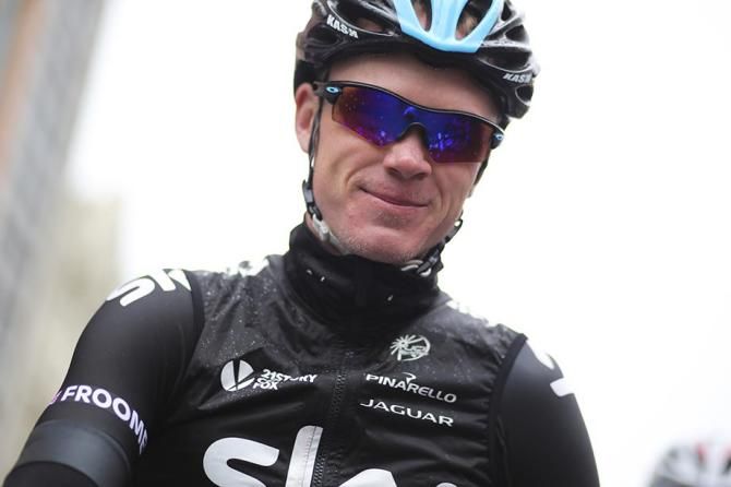 Chris Froome was all smiles for the camera as he lined up on the start.