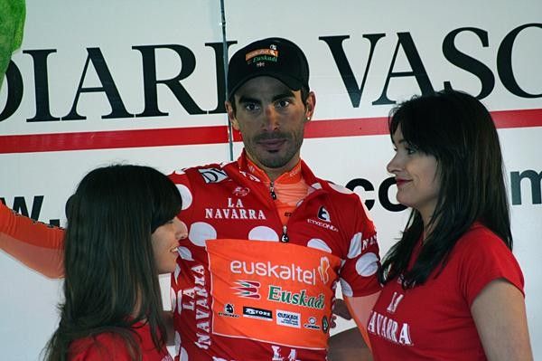 Egoi Martinez De Esteban (Euskaltel - Euskadi) on the podium to collect his mountains jersey.