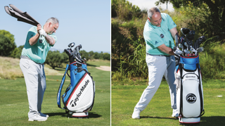 Alistair Davies demonstrates whipping a towel against your golf bag, a useful drill