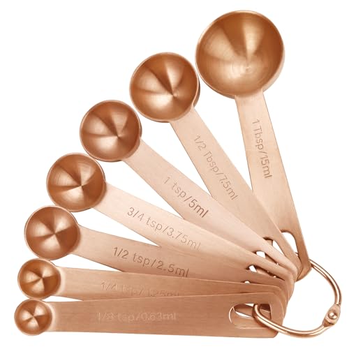 Blueden Measuring Spoons,sus304 Stainless Steel Measuring Cups Set of 7 Piece: 1tbsp,1/2tbsp,1tsp,3/4tsp,1/2tsp,1/4tsp,1/8tsp Teaspoon Coffee Scoop Tablespoon for Dry and Liquid Ingredients,rose Gold