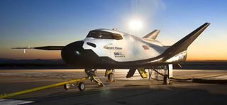 Sierra Nevada's Dream Chaser spacecraft poses for a beauty shot at NASA's Dryden Flight Research Center in California.