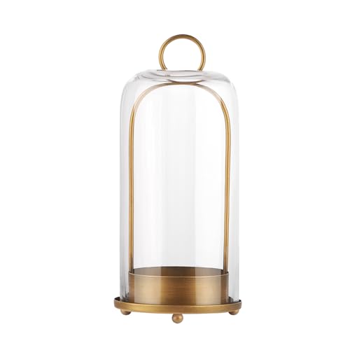 Twakutwaku 12" High Versatile Modern Metal Hurricane Lantern With Handmade Sturdy Glass Dome for Pillar Candle & Plants (brass, 5"x12")