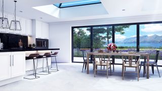 kitchen diner with bi-fold doors and roof lantern