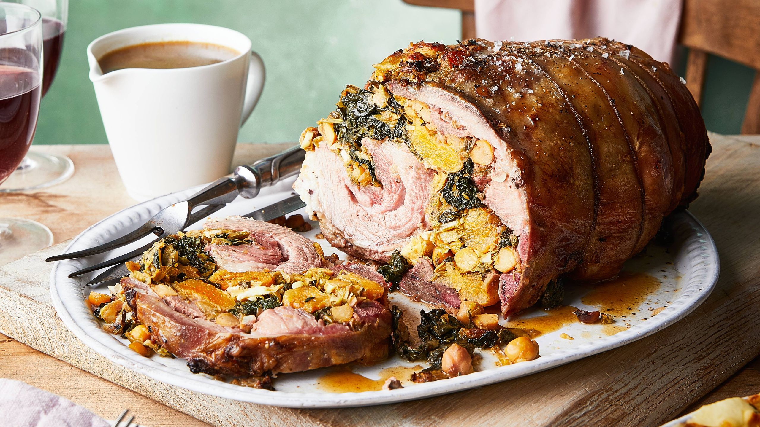 Stuffed lamb shoulder with feta and apricot recipe