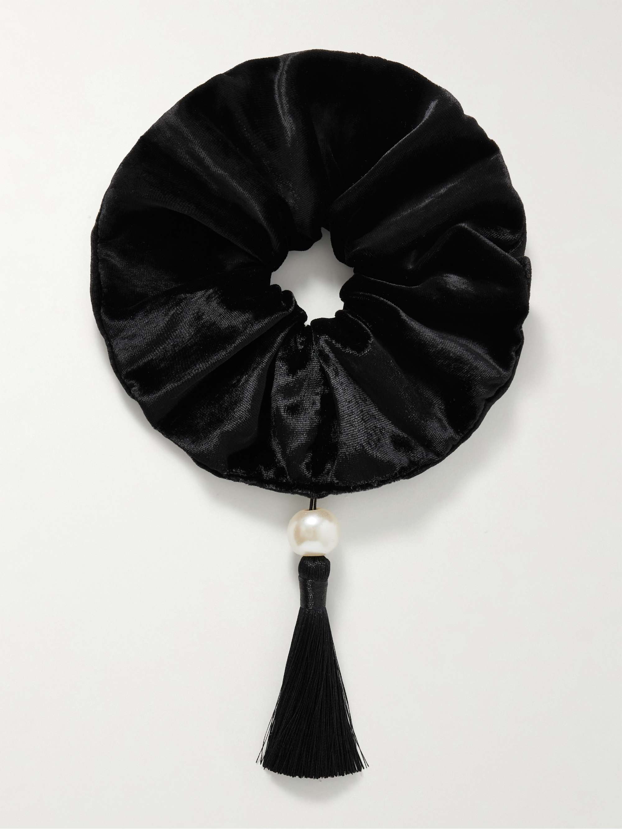 Isadora Tasseled Faux Pearl-Embellished Velvet Scrunchie