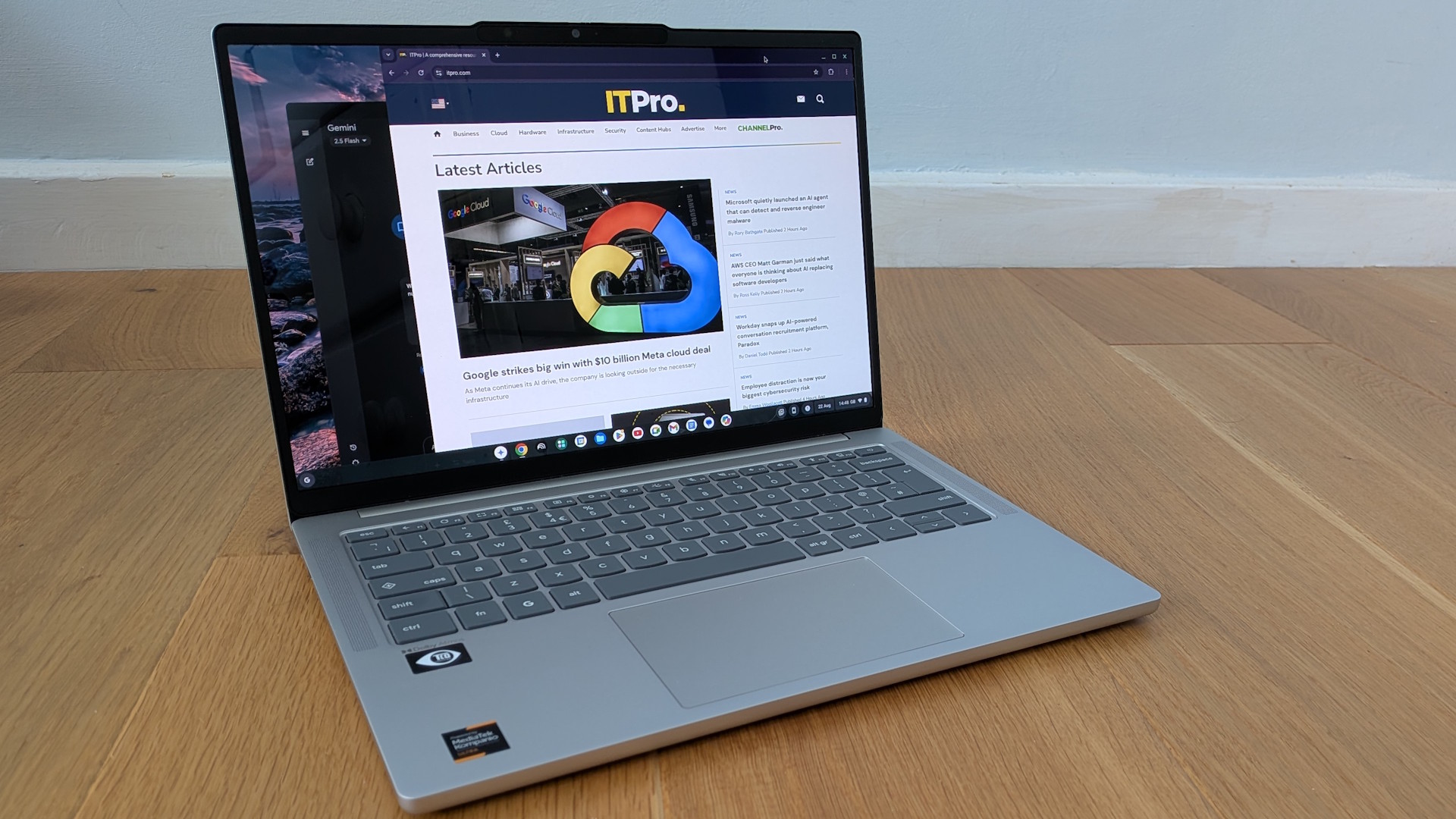 The Lenovo Chromebook Plus 14 on a desk